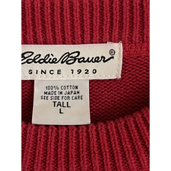 Eddie Bauer Mens Sweater Large Long Sleeve Crewneck Knit Pullover Red & Black - Picture 3 of 6